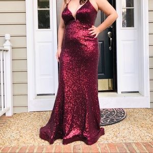 Maroon Sequined Prom Dress
